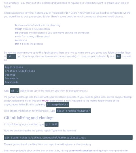 Tutorial on using github, terminal, materialize, & sass